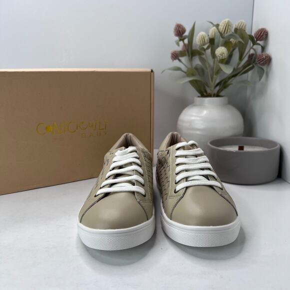 Consciously Baby Leather Woven Sneaker Lace Up Shoes Bone Women's 6 NWB - Picture 2 of 10